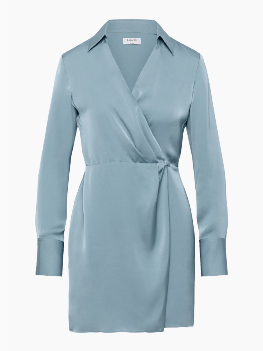 Aritzia Babaton Larchmont Light Blue Satin Wrap Mini Dress Women’s Sz XS